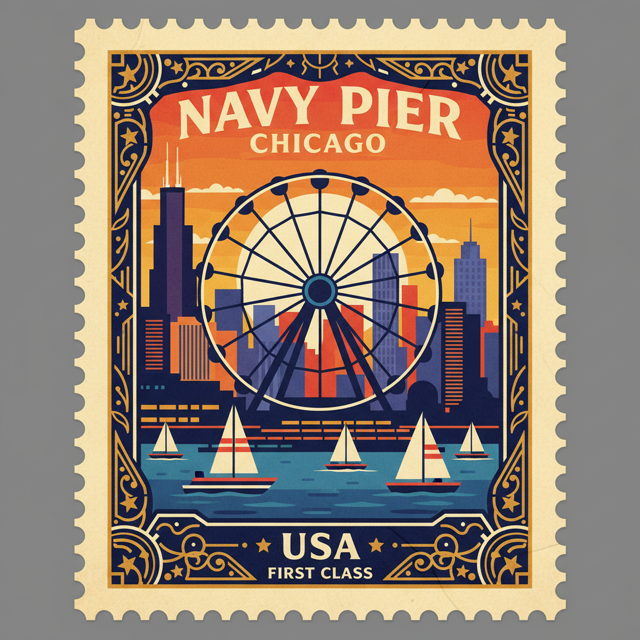 Postal Stamp collectible for Navy Pier